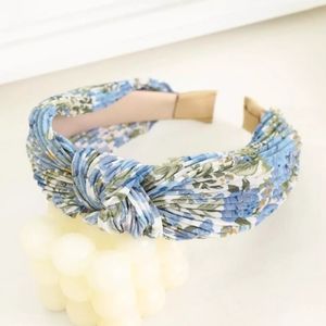Mariella Pleated Floral Topknot Headband - Blue